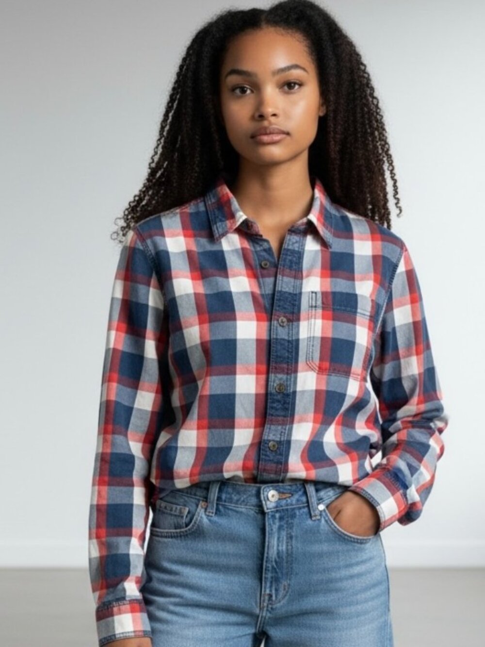 Abercrombie & Fitch Red & Blue Plaid Shirt  Button Front Kids Sz XXL (14/16)